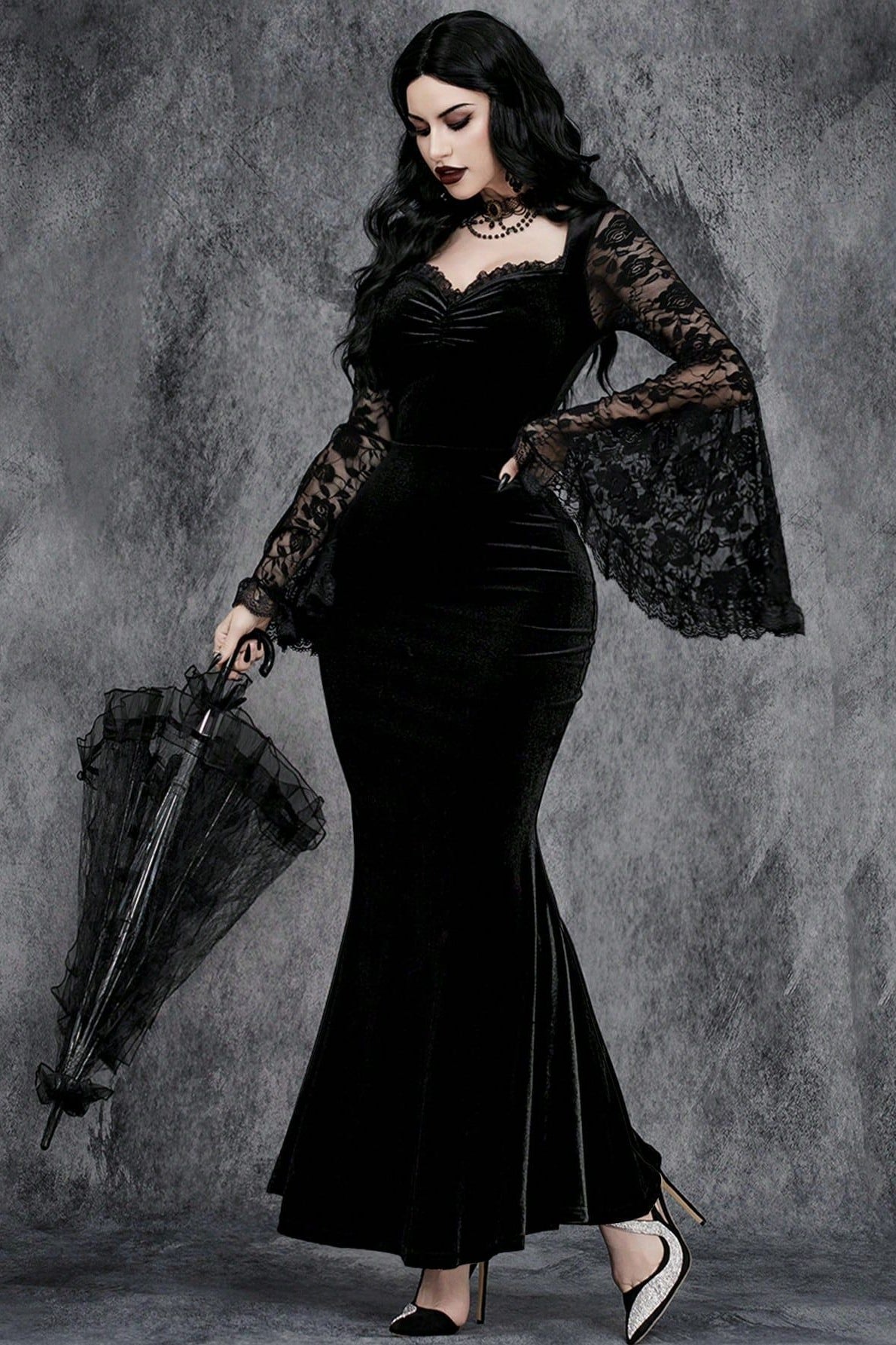 Flared Sleeve Lace Gothic Dress