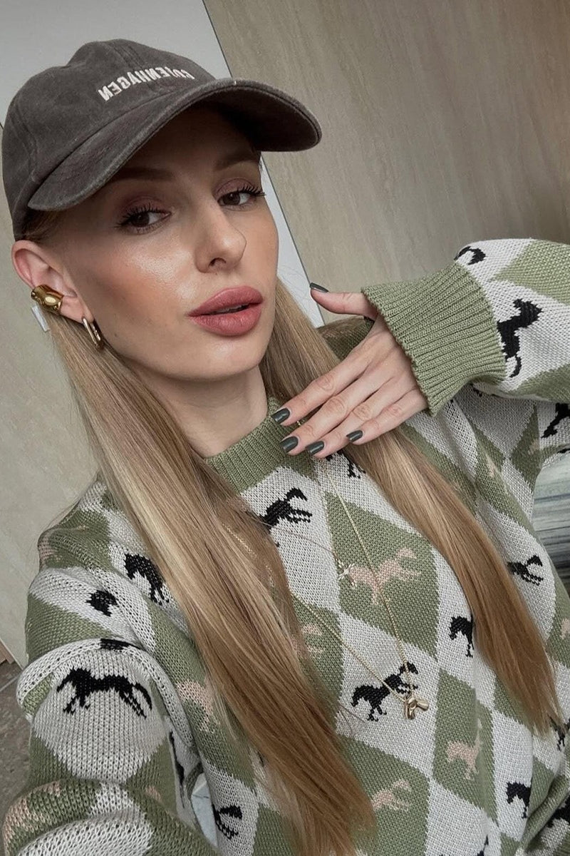 Relaxed Horse Graphic Pullover Sweater