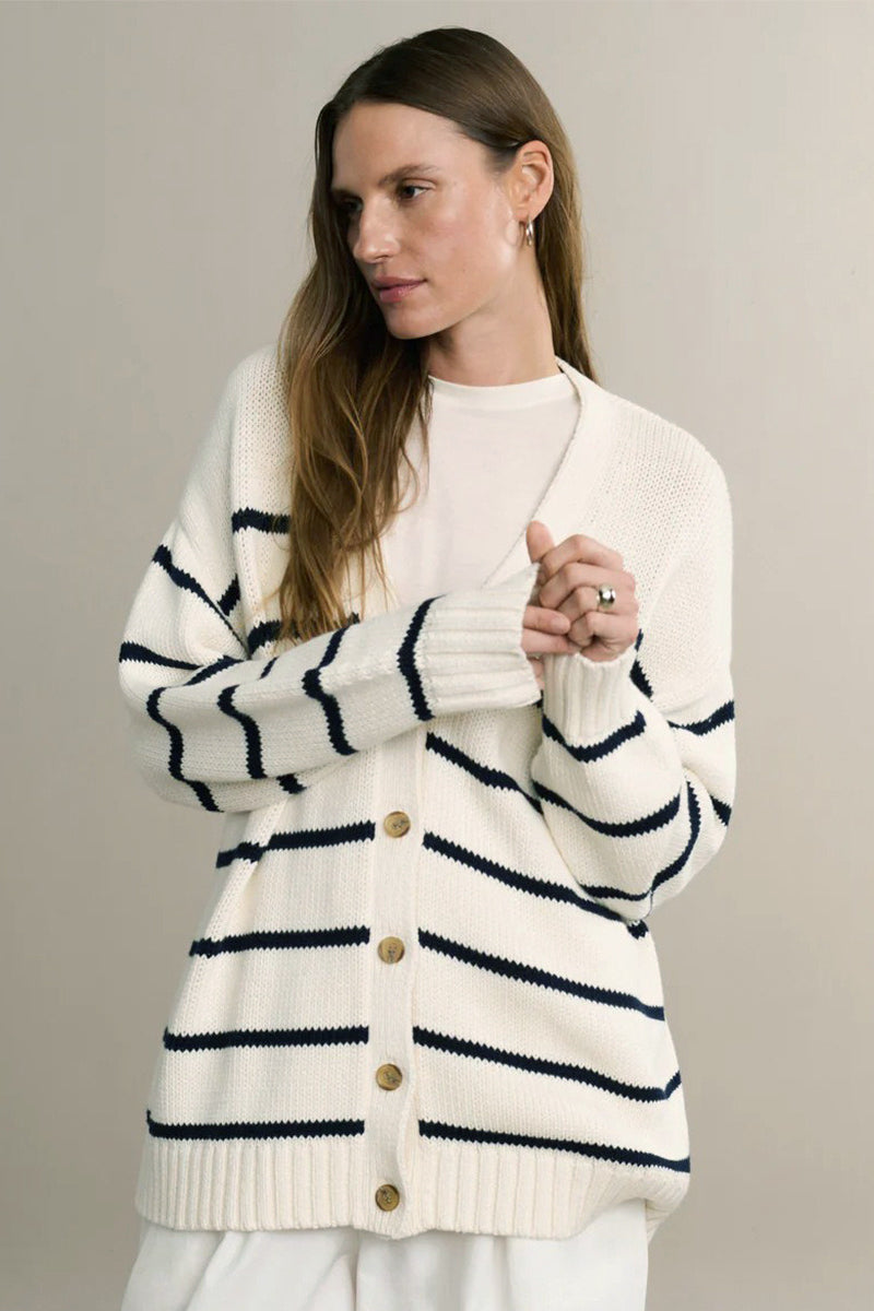 Flowy Striped V-Neck Casual Knit Cardigan