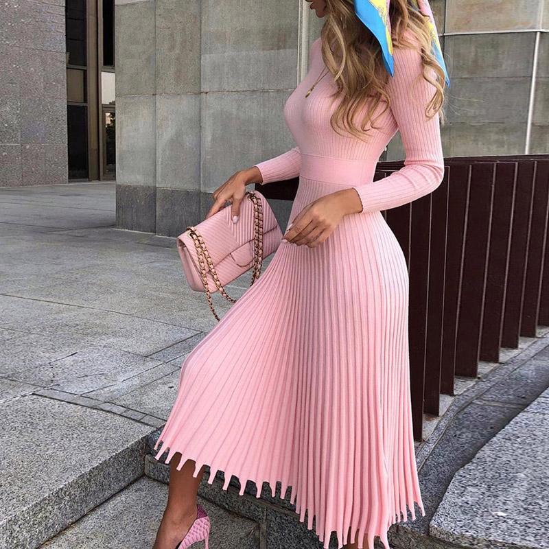 Knitted Long Slim Sleeve Cozy Party Dress