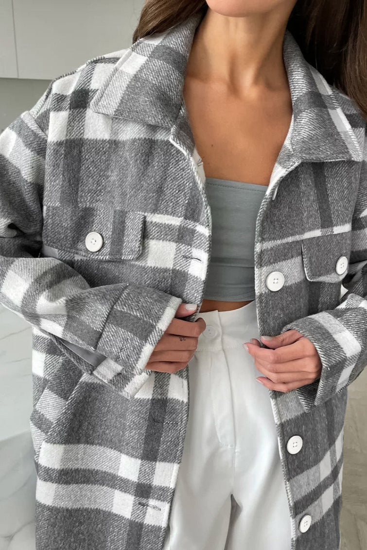 Woolen Checked Belted Chic Thick Coat