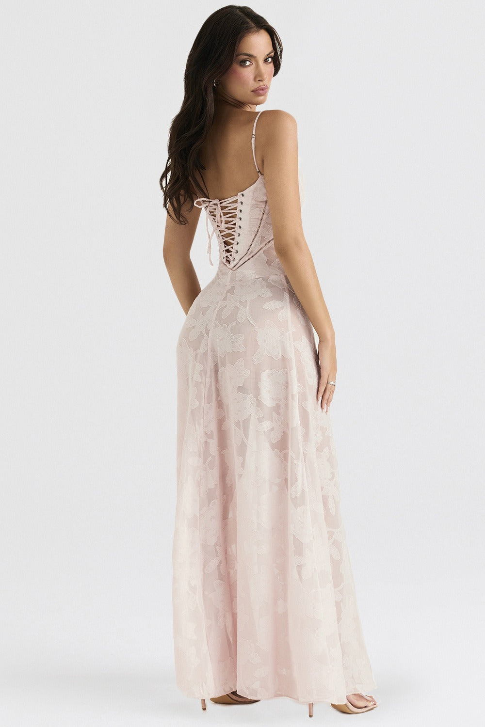 Lace Ribbon Romantic Style Maxi Dress