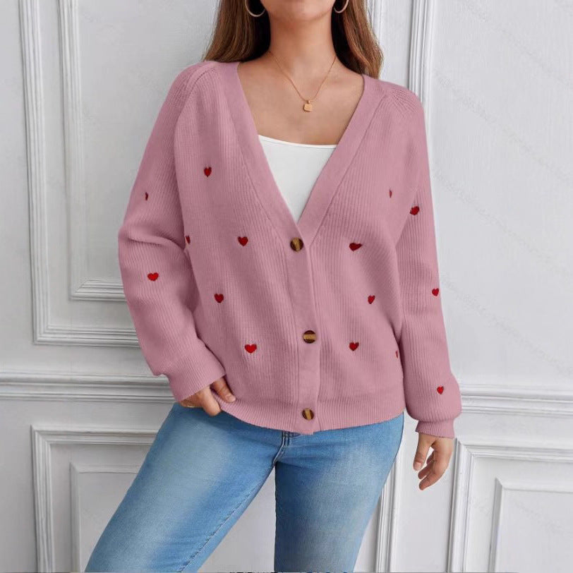 Heart Stitch V-Neck Knit Cardigan