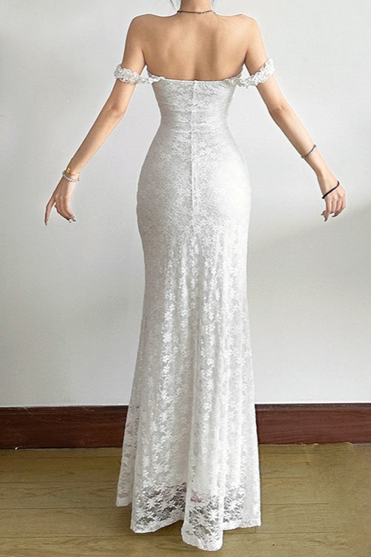 Lace Spaghetti Strap Open Back Maxi Dress