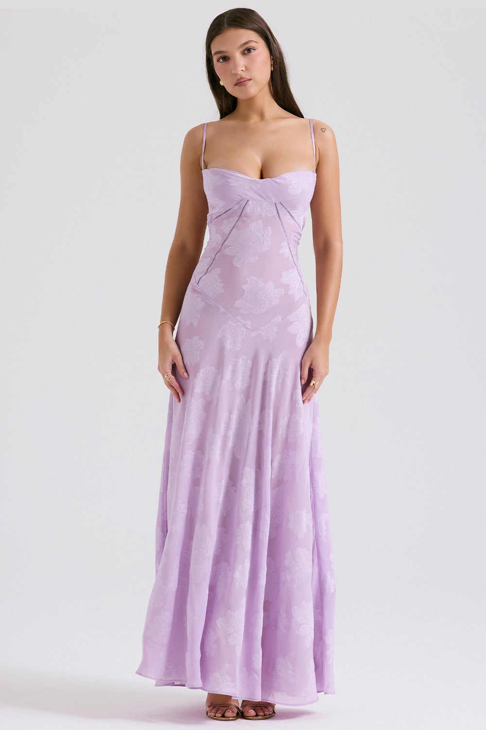 Lace Ribbon Romantic Style Maxi Dress