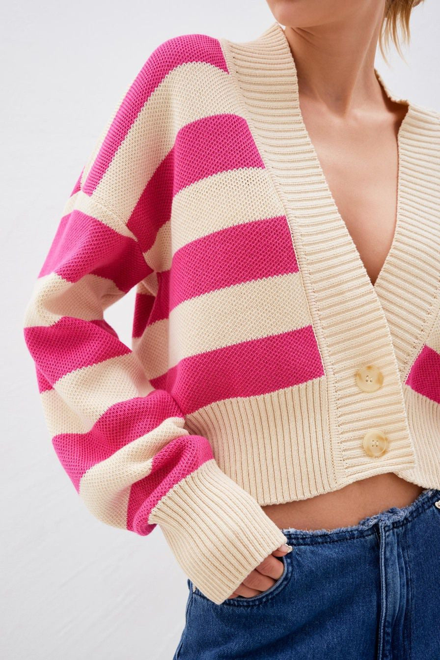 Relaxed Russian Colorblock Knit Cardigan