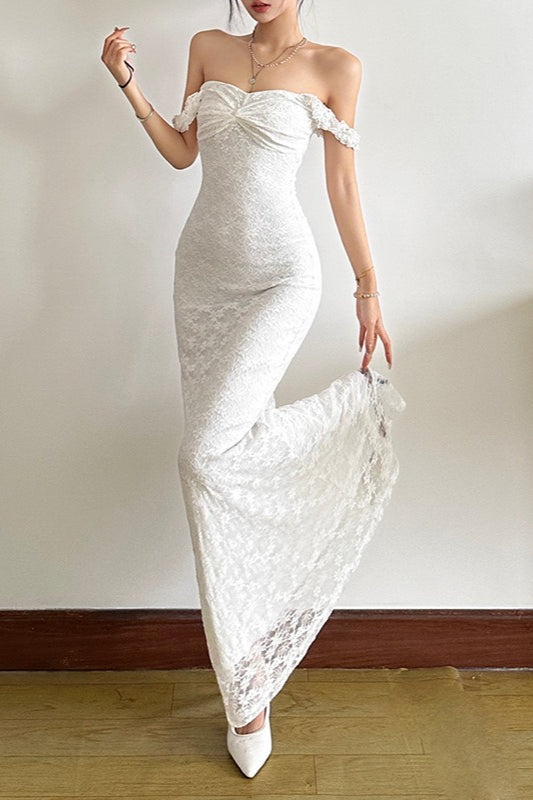 Lace Spaghetti Strap Open Back Maxi Dress