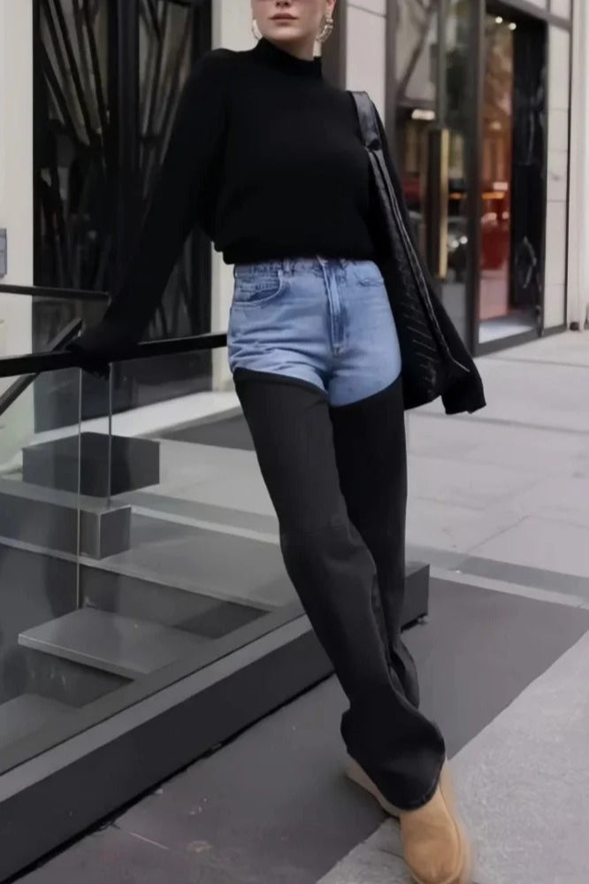 Washed Patchwork Slim Denim Jean