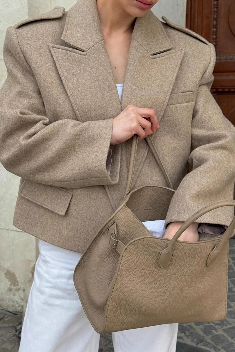 Notch Lapel Epaulet Wool Blend Loose Coat