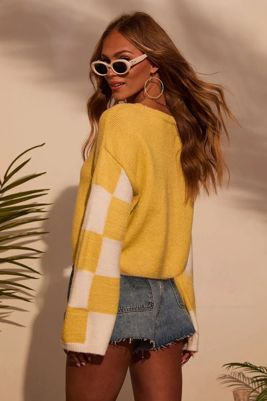 Colorblock Printed Knit Sweater