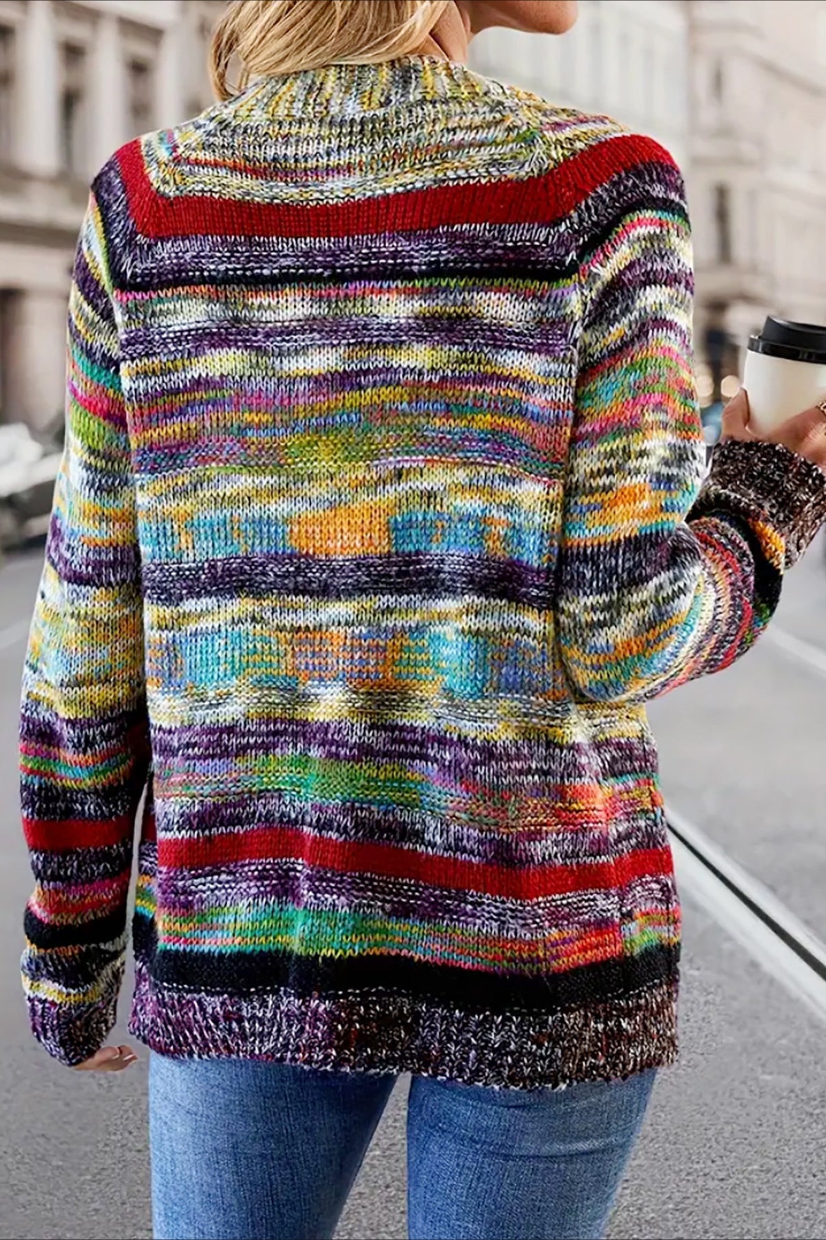 Retro Striped Long Sleeve Knit Cardigan