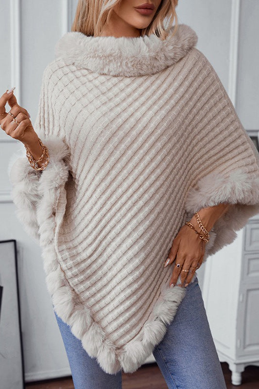 Retro Solid Check Knit Fleece Collar Coat