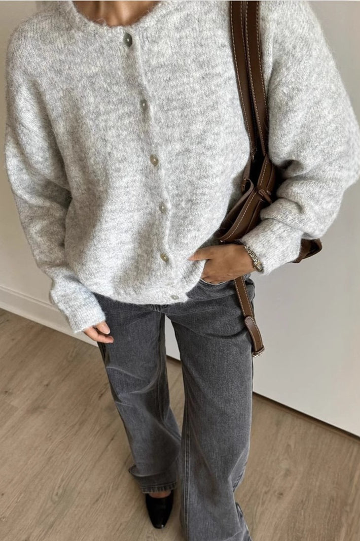 Soft Gray Retro Button Knit Cardigan