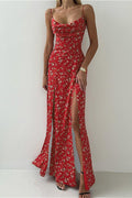 Low Cut Color Block Strap Floral Dress