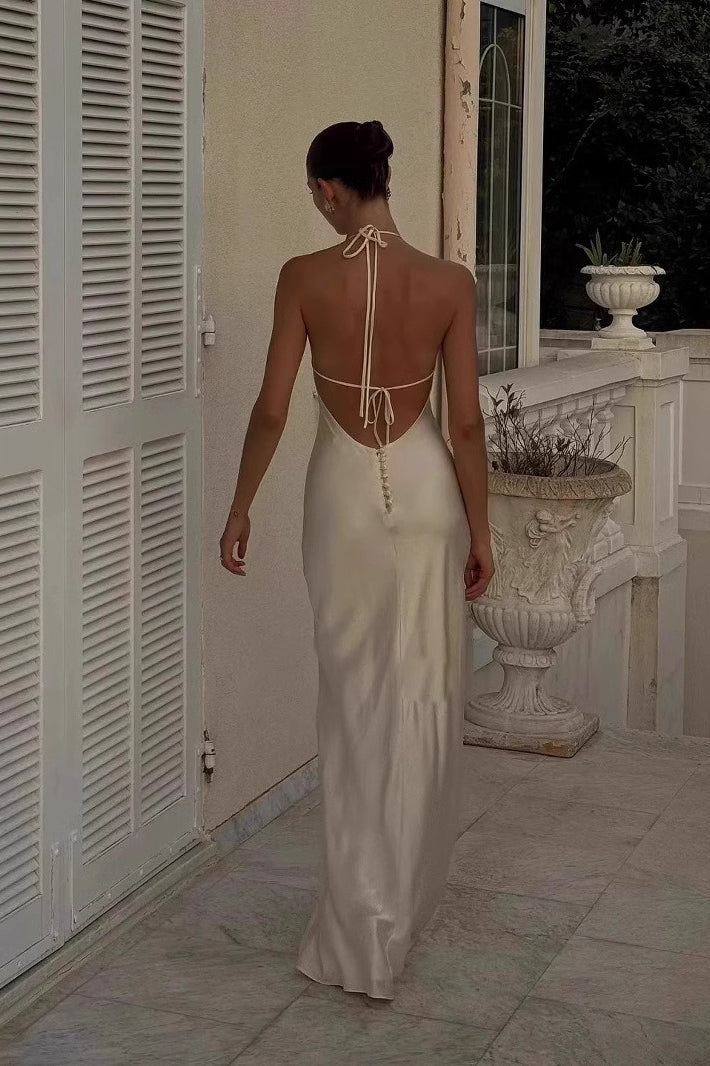 Acetate Halter Slip Style Maxi Dress
