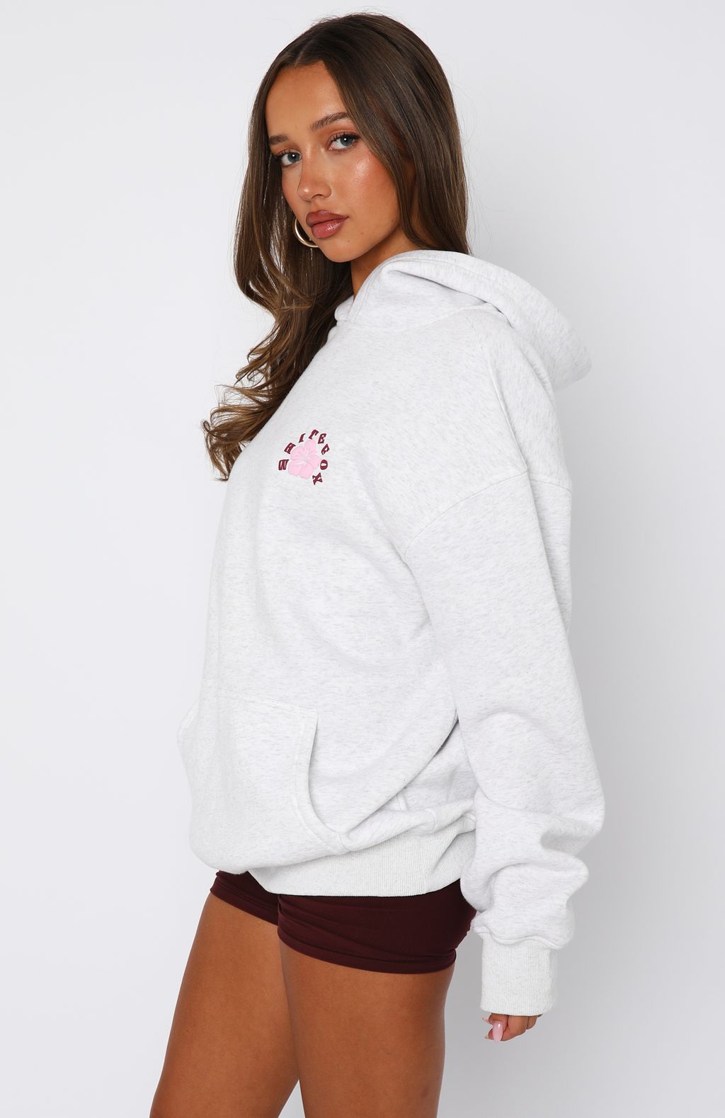 Keep Blooming Oversized Grey Marle Hoodie