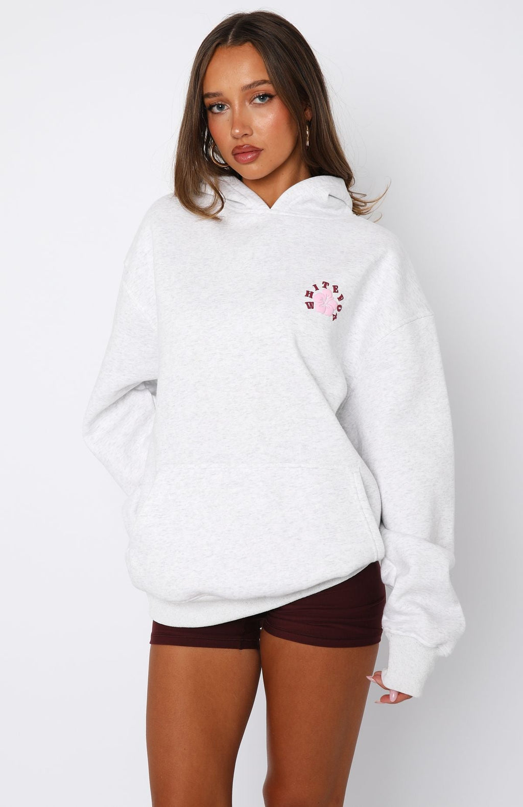Keep Blooming Oversized Grey Marle Hoodie
