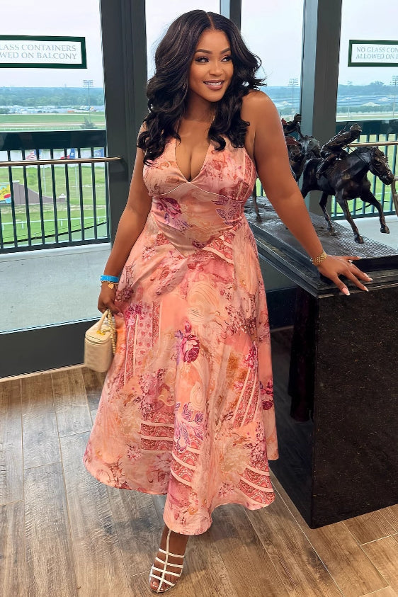 Graceful Printed Halter High Waist Floral Dress
