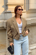 Retro Checked Loose Short Slim Blazer Coat