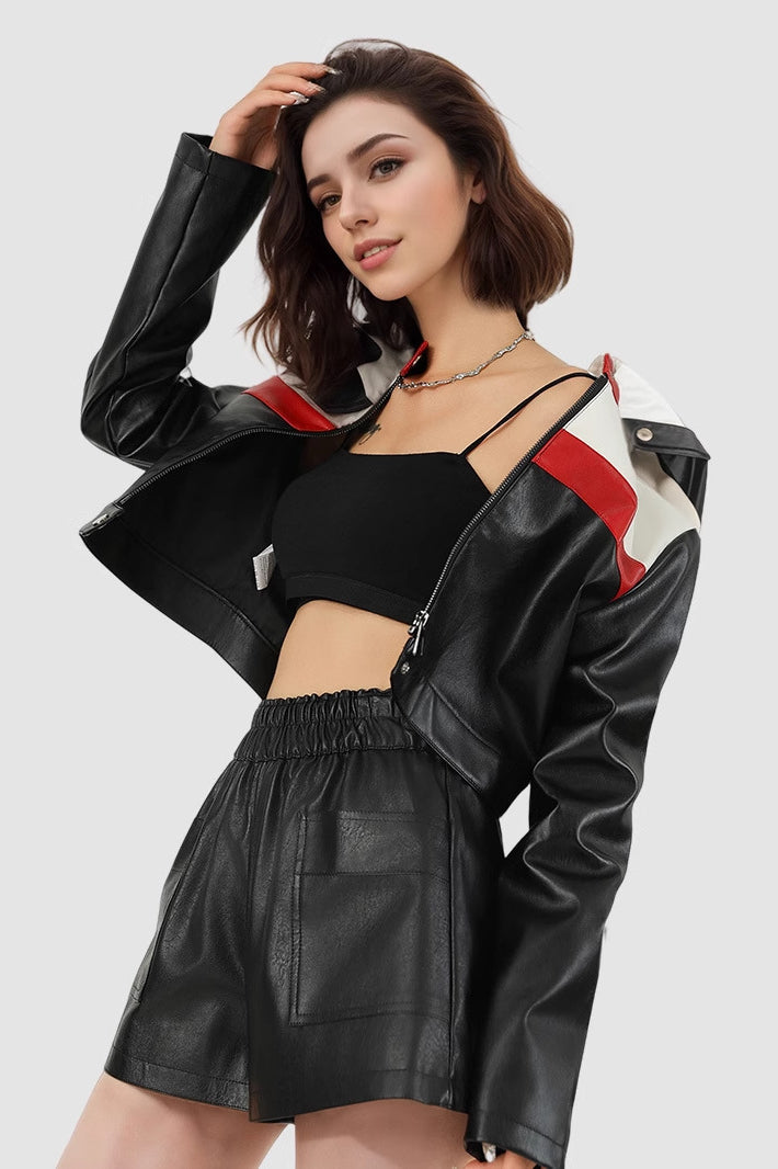 Cropped Bomber PU Coat