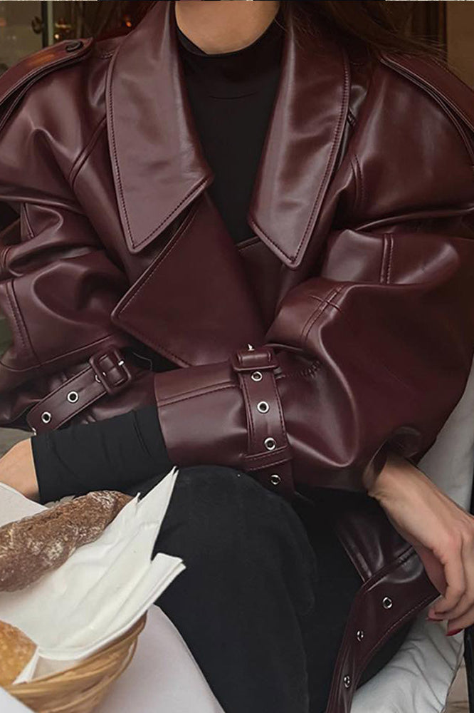 Burgundy Retro Moto Coat