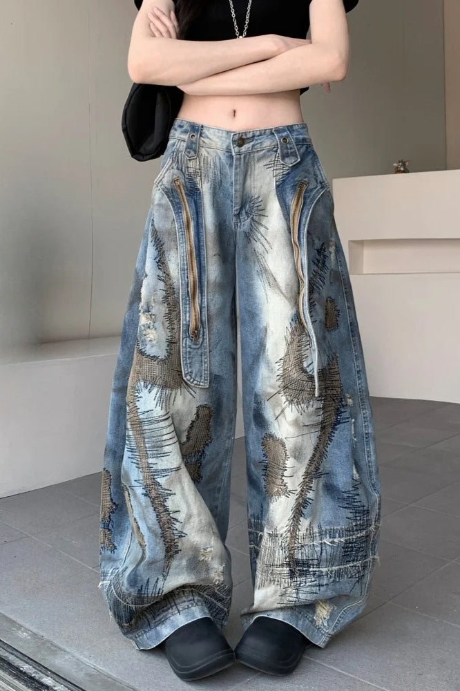 Punk Streetwear Wide Leg Denim Jean