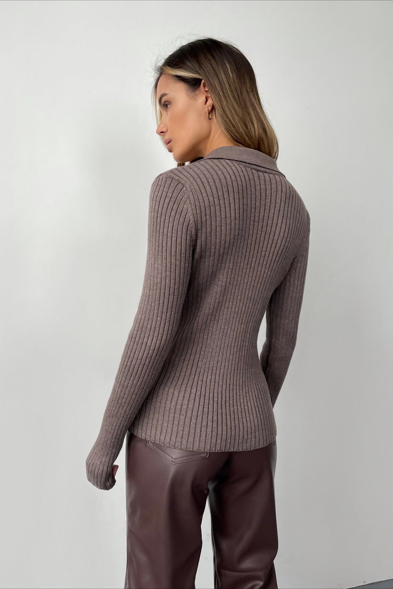 Graceful Polo Neck Knit Sweater