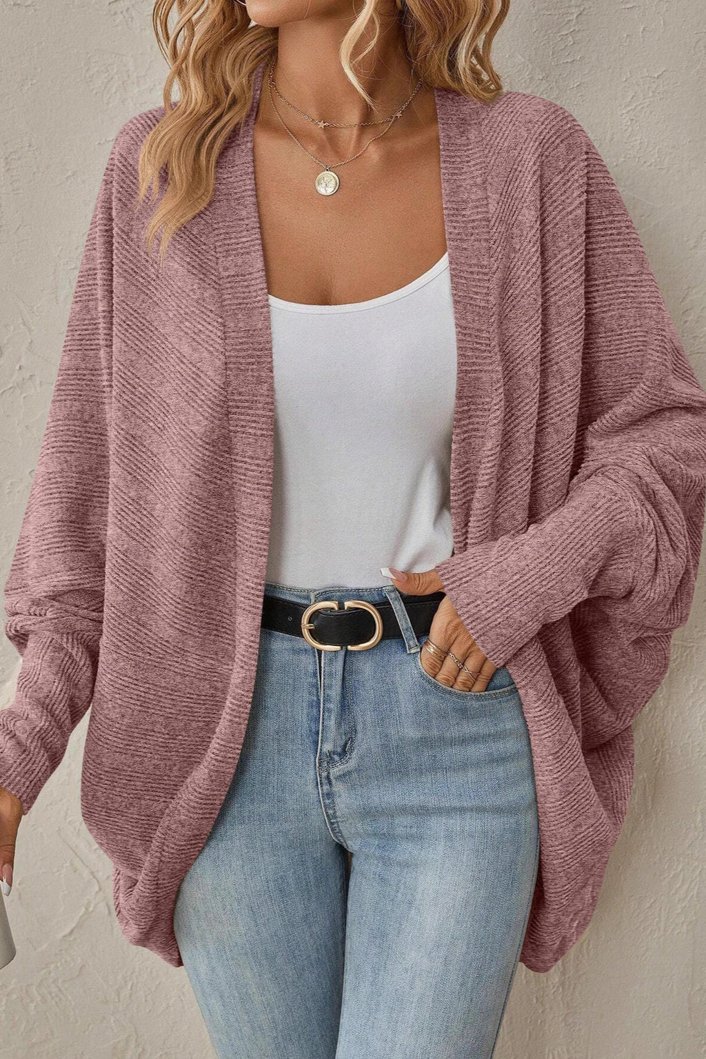 Autumn Winter Plain Midi Knit Cardigan