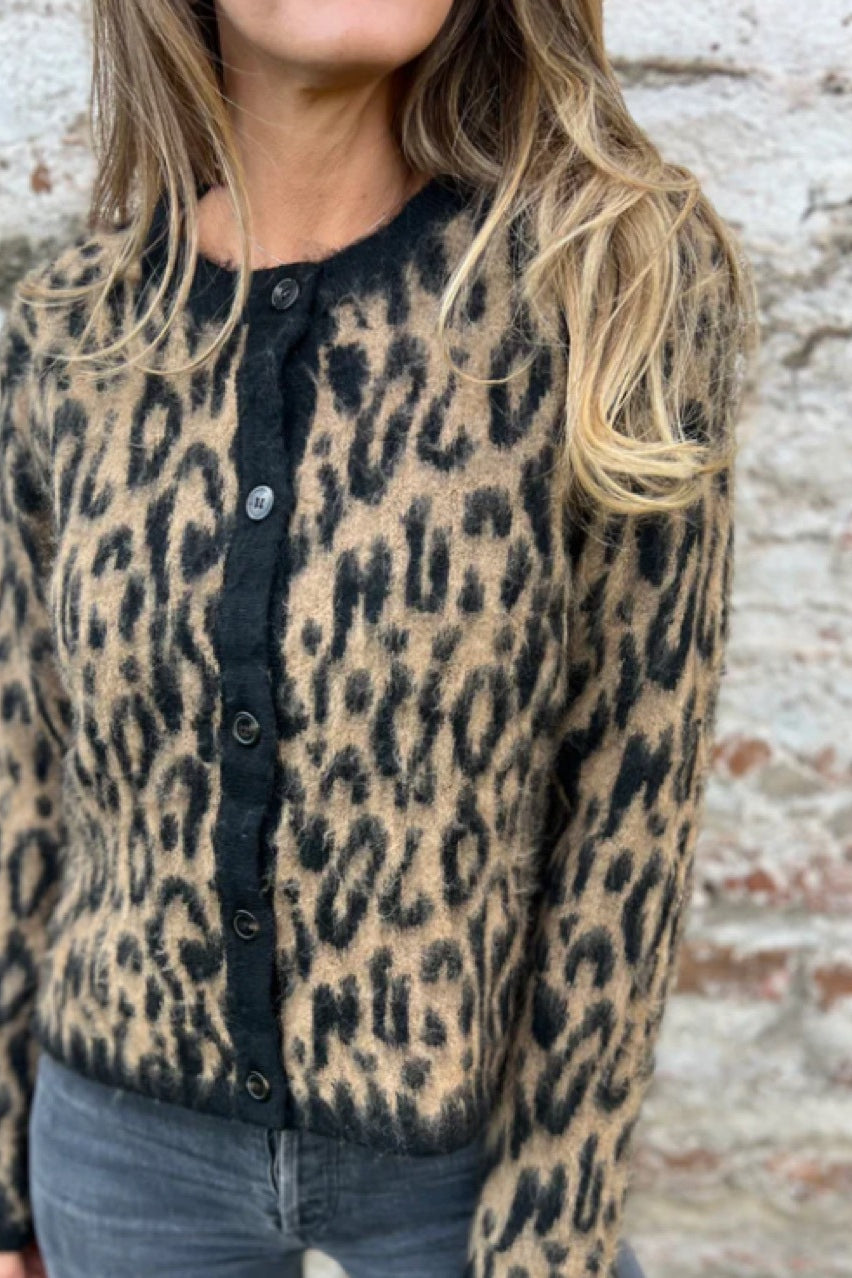 Gentle Knit Cropped Leopard Cardigan