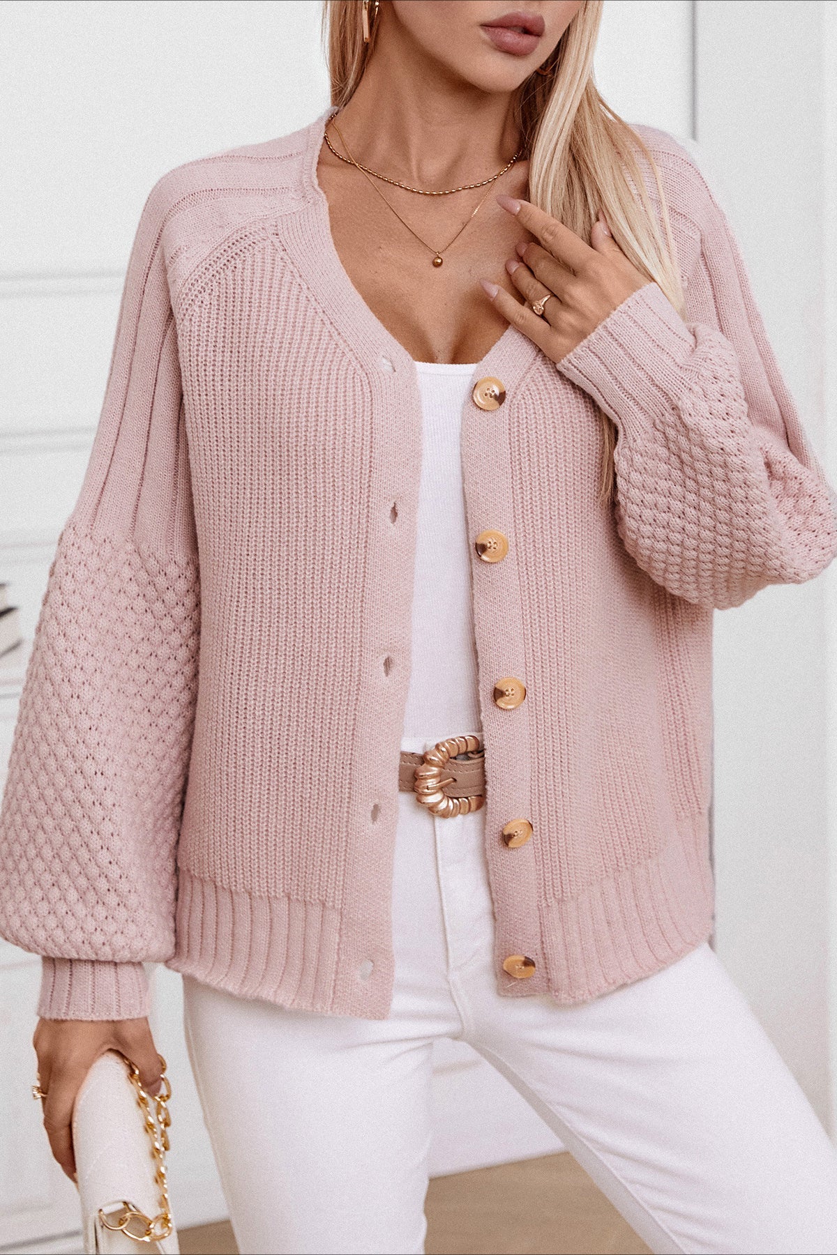 Solid Buttoned Knit Cardigan