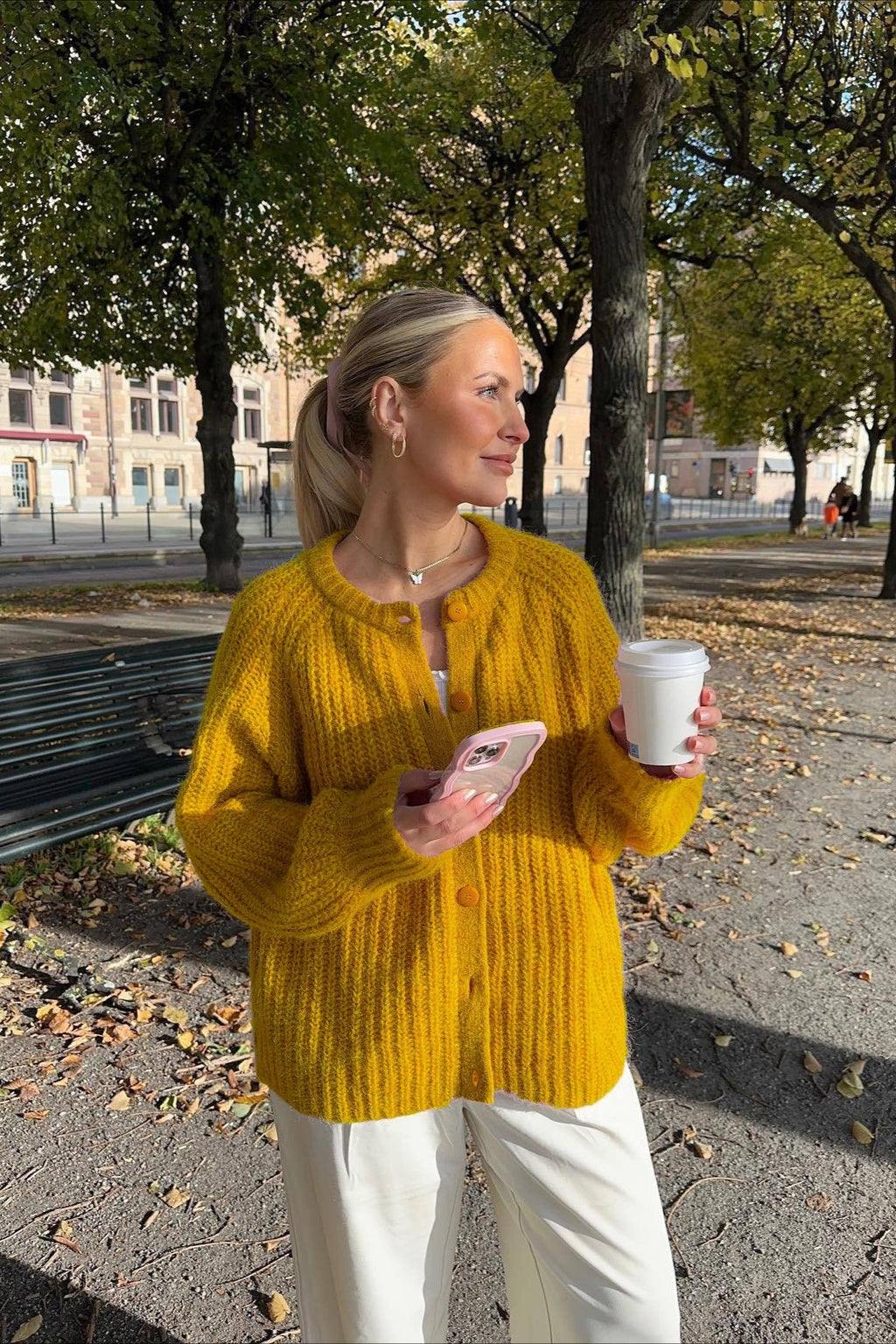 Plain Knit Crew Neck Long Sleeve Cardigan