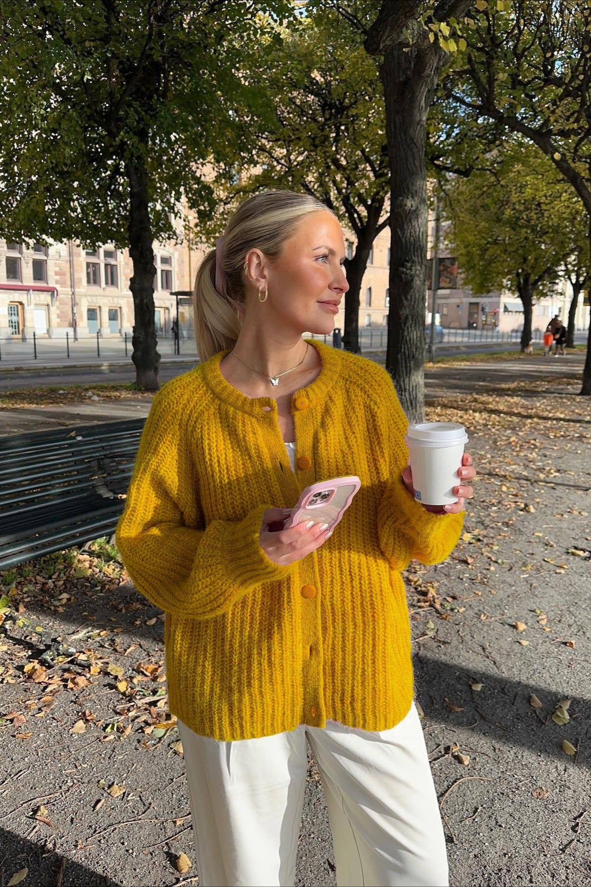Plain Knit Crew Neck Long Sleeve Cardigan