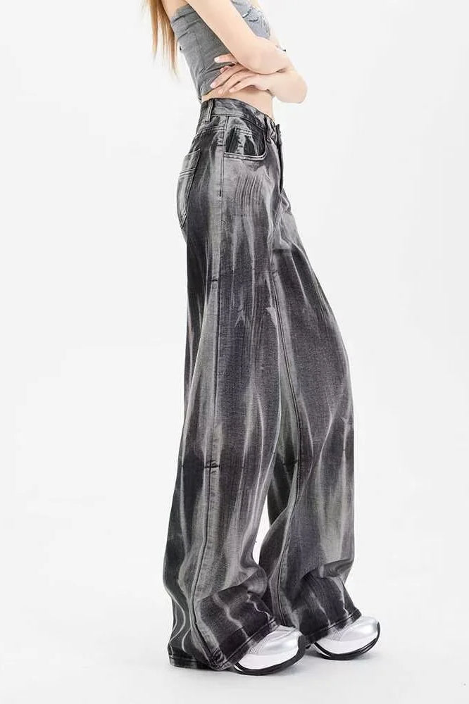 Black Tie-Dye Wide Leg Jean