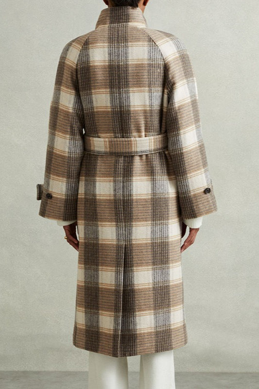 Retro Checked Belted Wool Coat