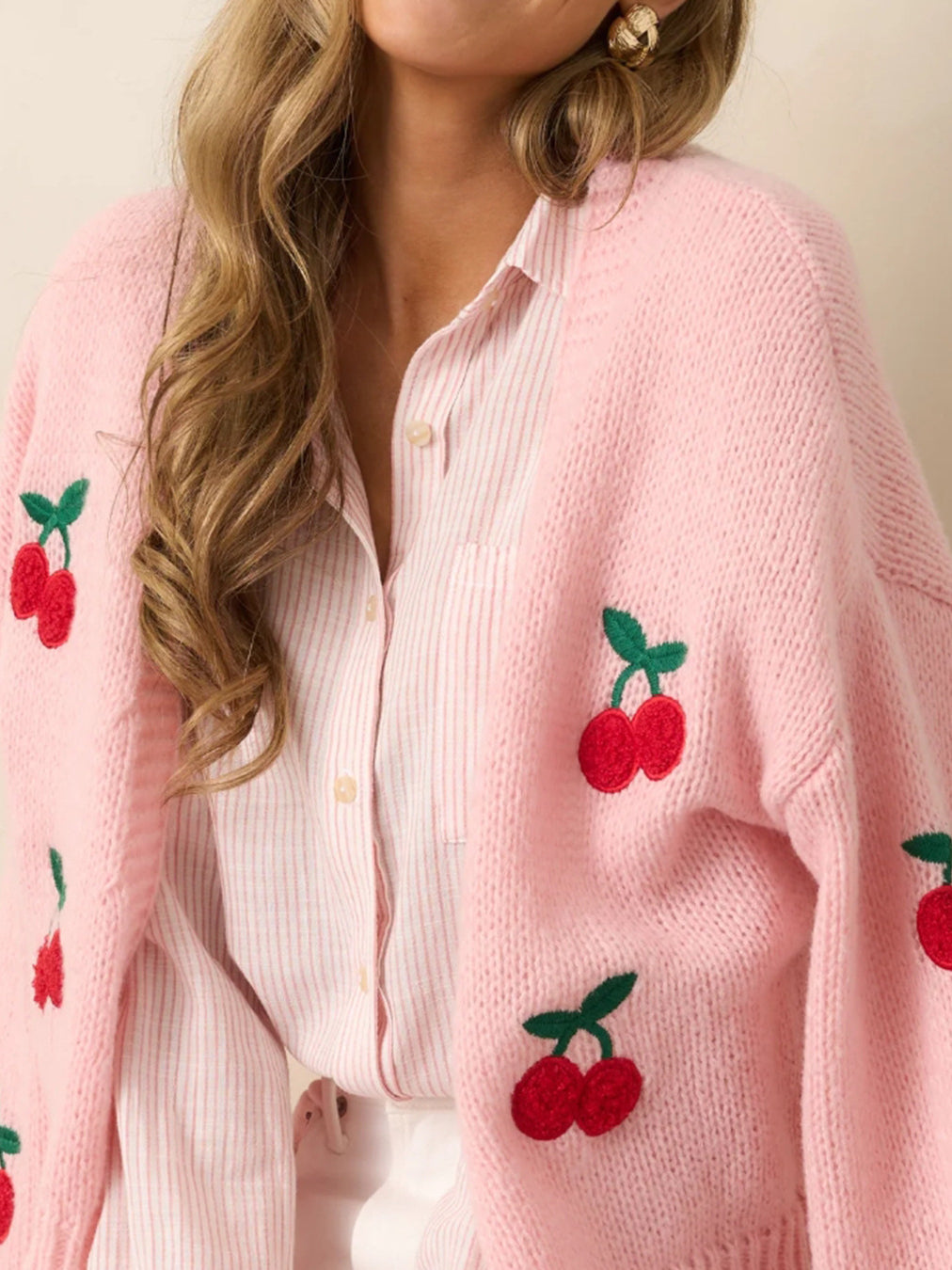 Embroidered Long-Sleeve Knit Cardigan