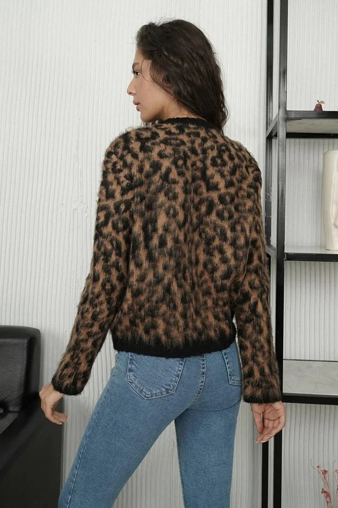 Leopard Knit Button Cardigan
