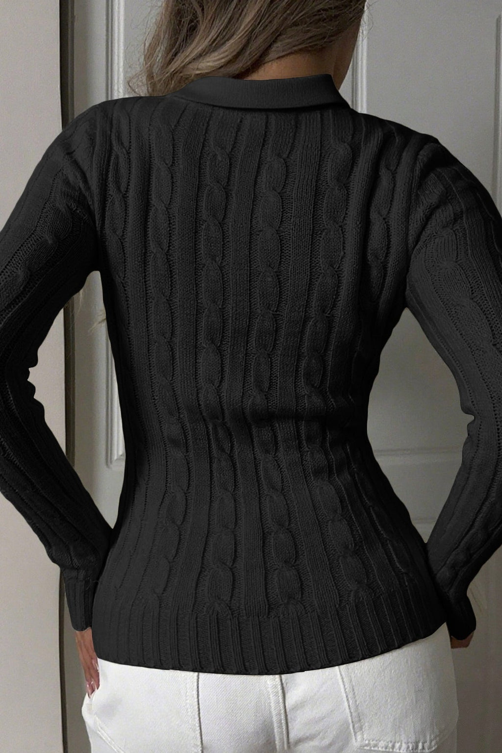 Collared Long Sleeve Knitted Sweater