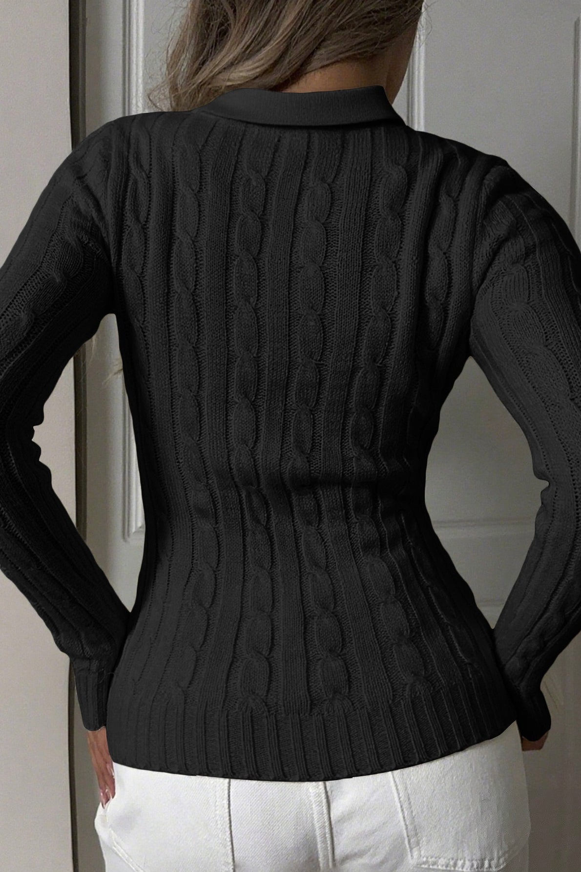 Collared Long Sleeve Knitted Sweater