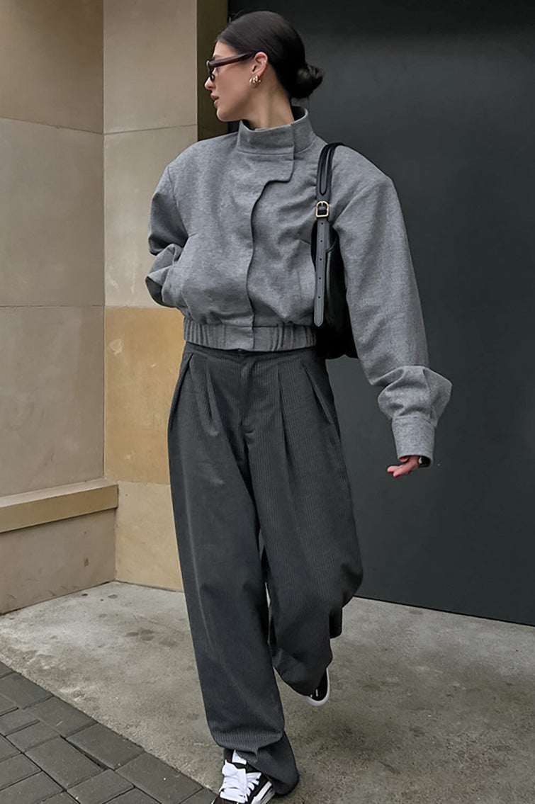 Trendy Grey Wool Mini Coat