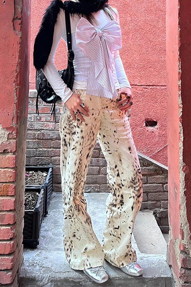Retro Leopard Straight Baggy Jean
