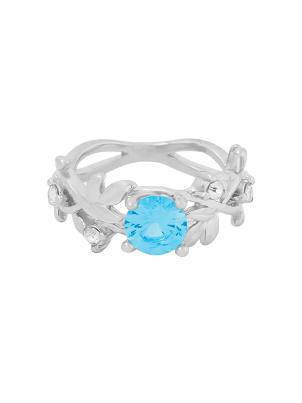 Silver Blue Crystal Floral Adjustable Ring