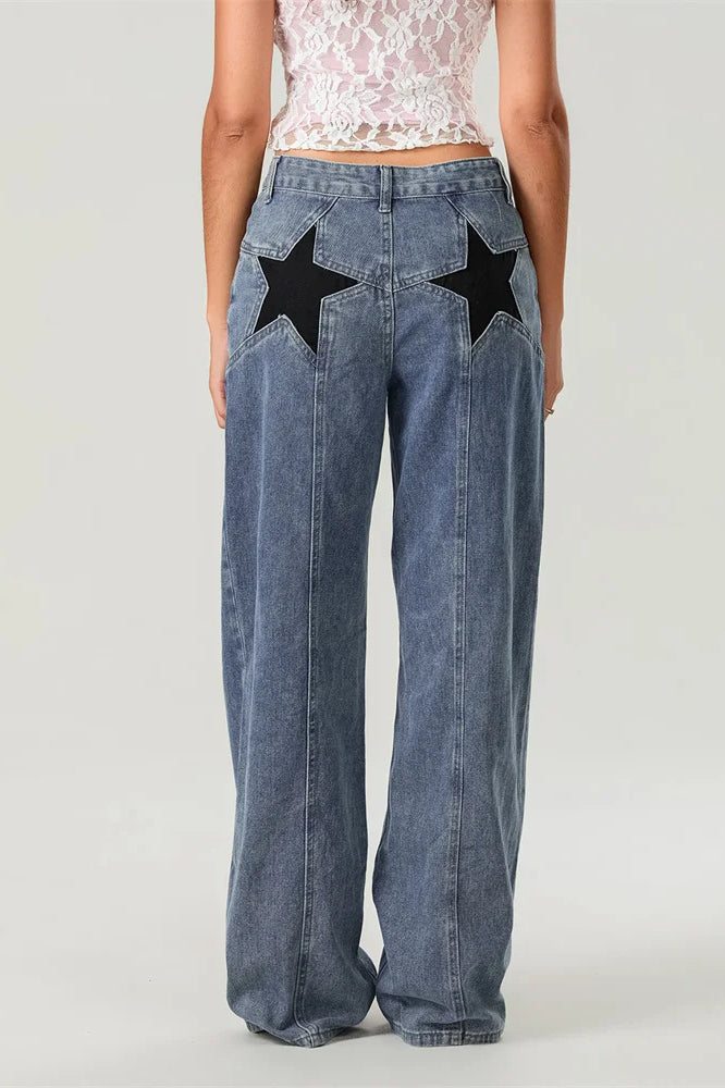Star Print Loose Wide Leg Jean