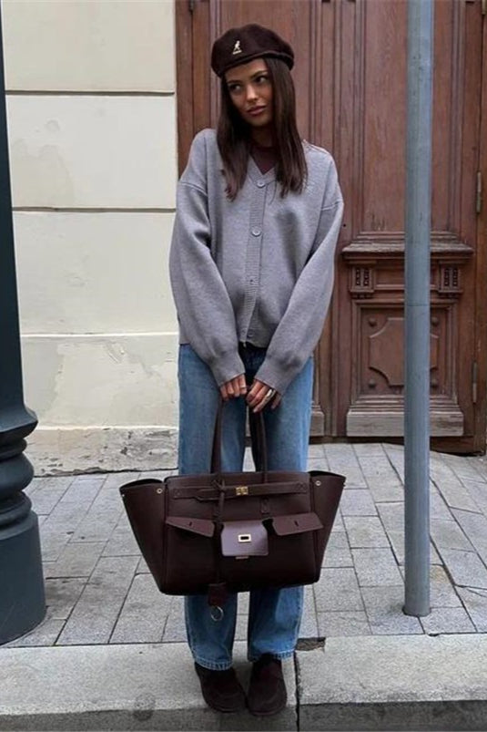 Plain Button Knit Sweater