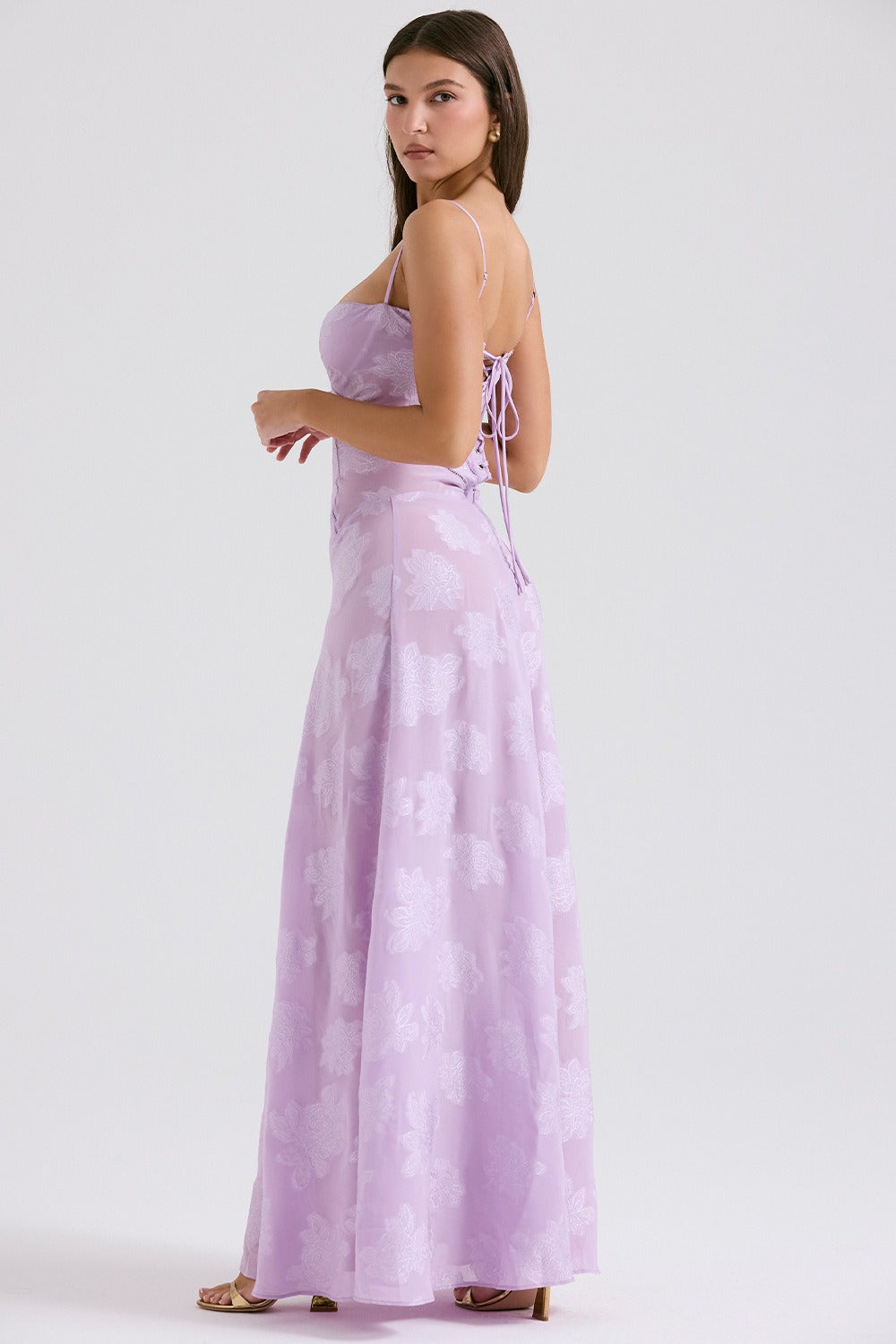 Lace Ribbon Romantic Style Maxi Dress