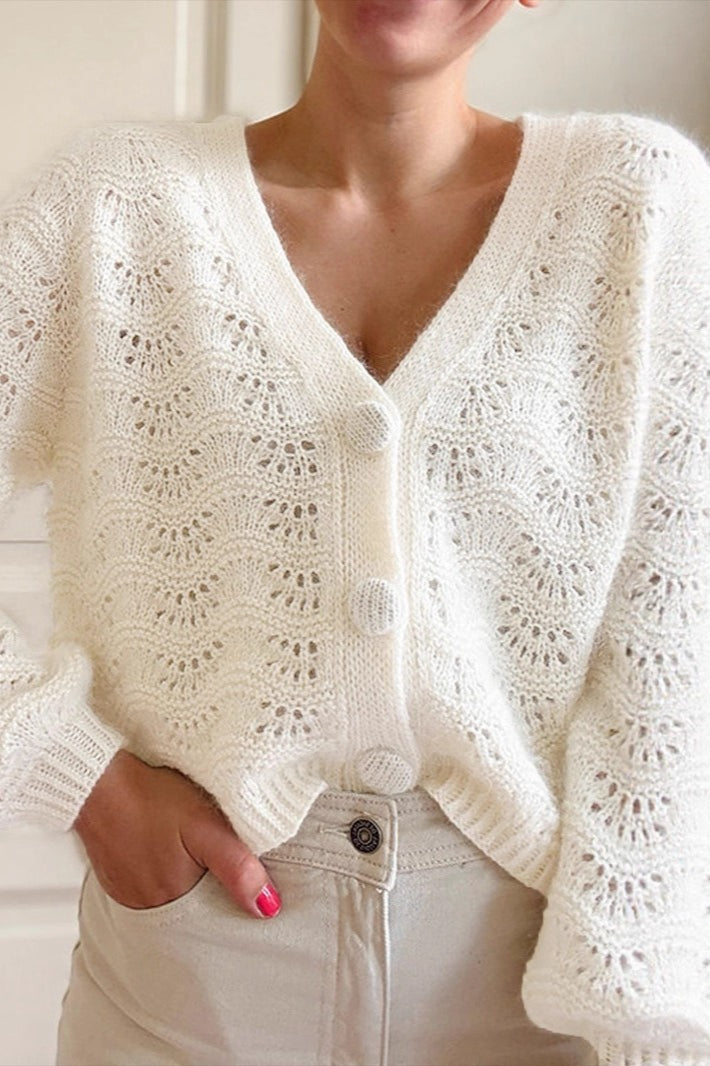 Crochet Hollow V-Neck Knit Cardigan