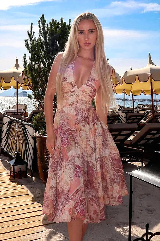 Graceful Printed Halter High Waist Floral Dress