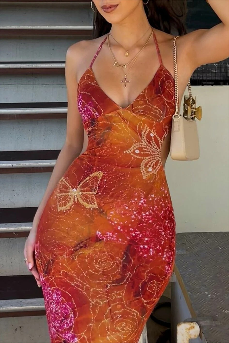 Vintage Printed Lace-Up Floral Dress