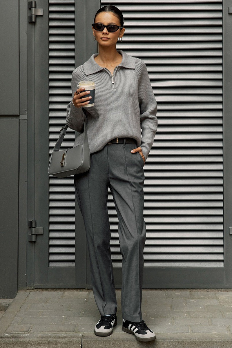 Polo Collar Pullover Knit Sweater