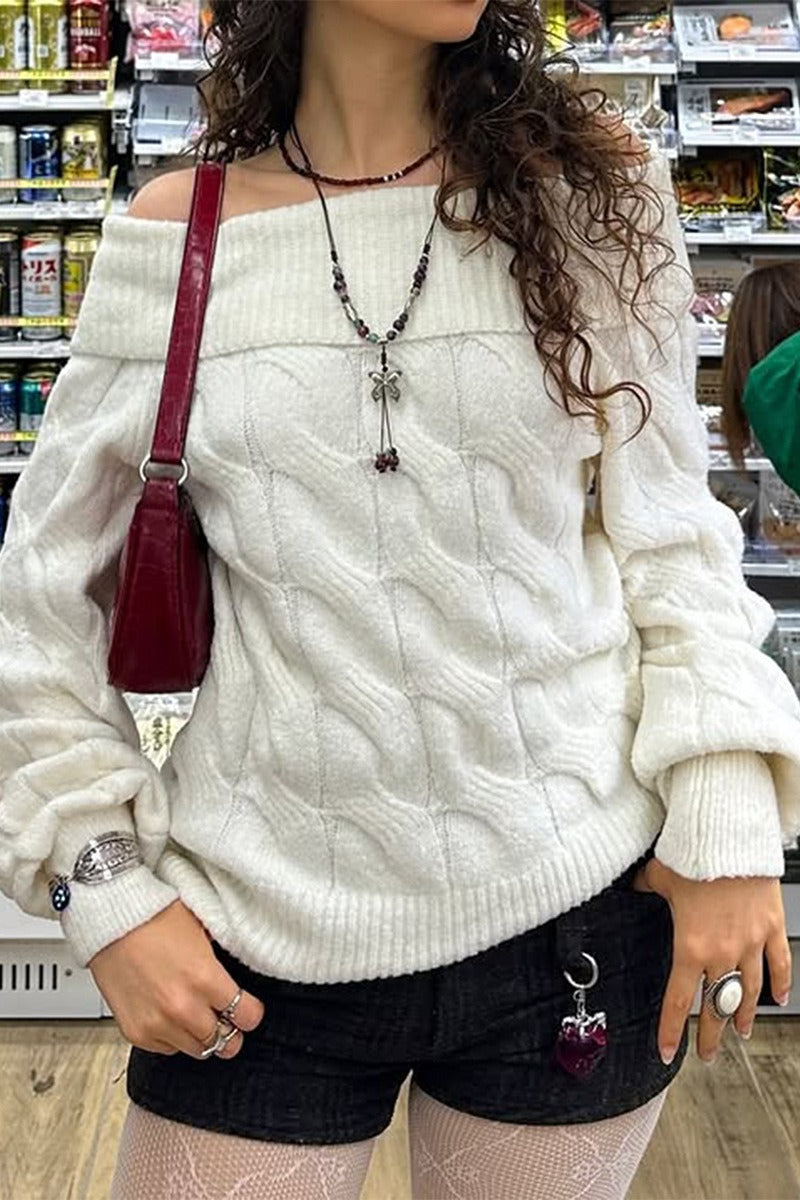 Ribbed Off Shoulder Slim Sweater