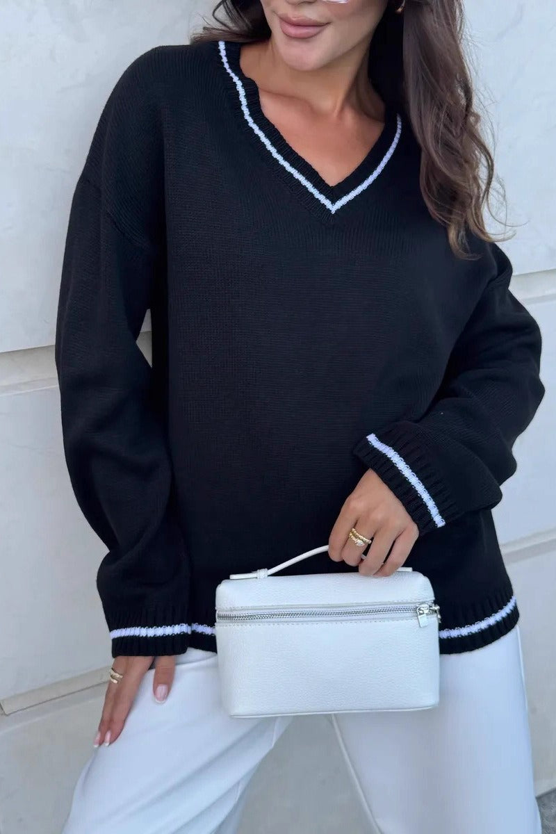 Plain Knit V Neck Sweater